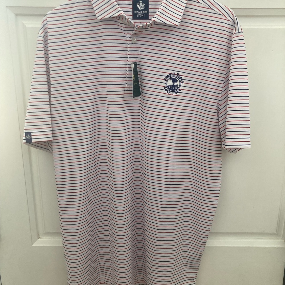 NWT Donald Ross Men's Pebble Beach golf links Striped Polo Shirt